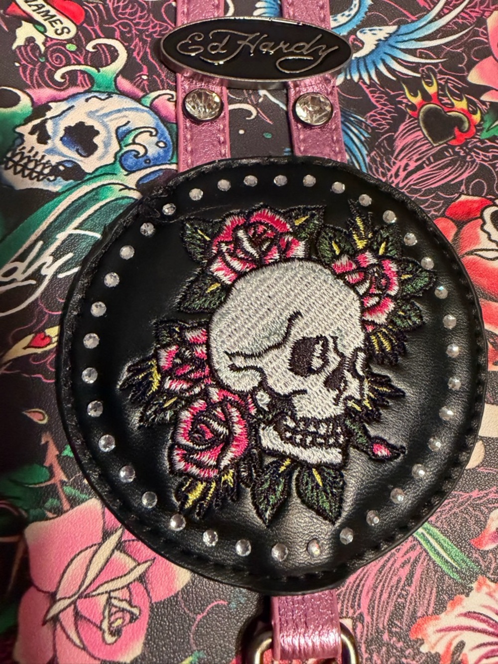Ed Hardy NWT Multicolor Floral Skull Crossbody with White Skull Wallet (P222) - Picture 6 of 14